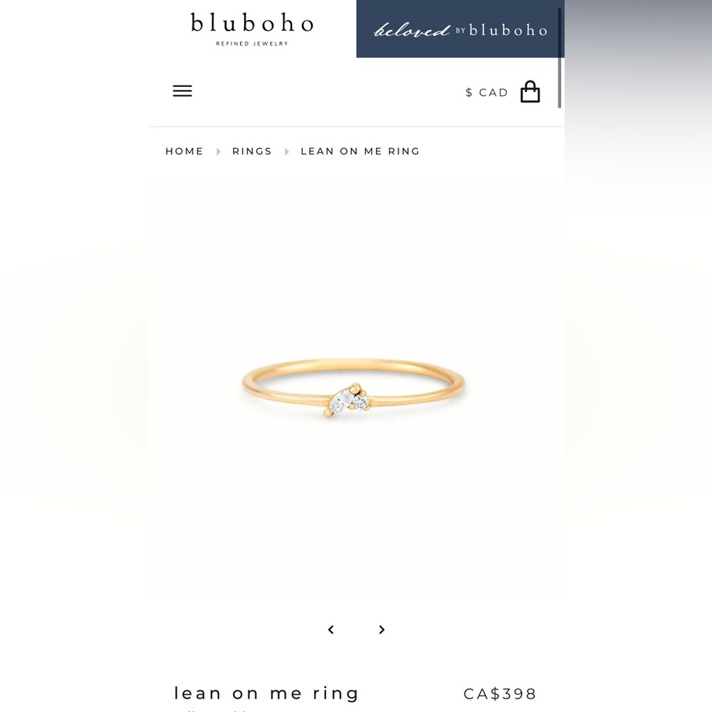 Bluboho Lean on me ring. 14 k yellow gold with 2 diamonds.  In mint condition.